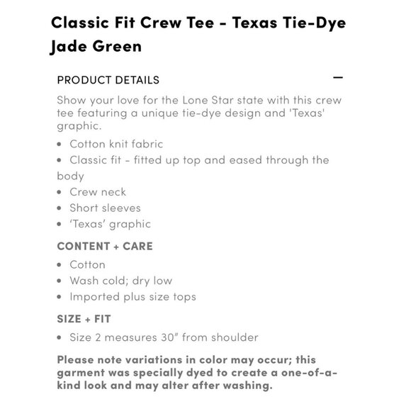 Torrid Size 4 Classic Fit Crew Tee - Texas Graphic - Tie Dye, Jade Green - Picture 3 of 8